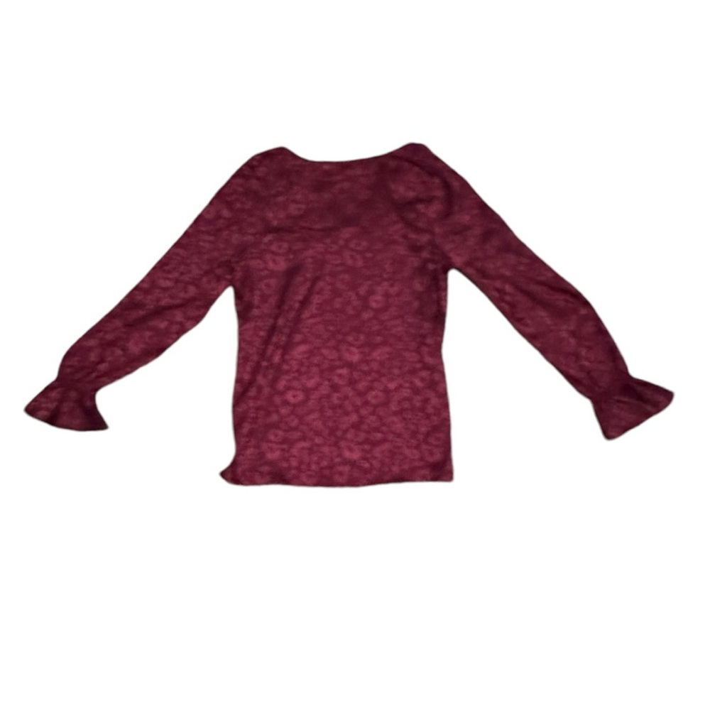 NEW Bar III Plus Size Animal Jacquard Blouse Ruffle Sleeve Size XS Maroon - Picture 2 of 8